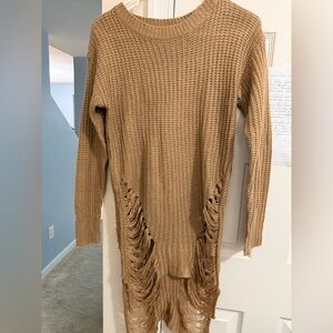 Tan Distressed Knit Sweater